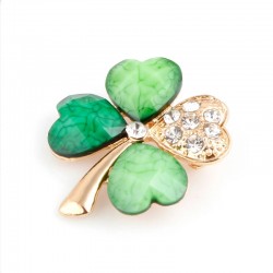 OUTOP Green Four Leaf and Rhinestones Lapel Pins or Brooches for Women or Men In Assorted Designs Wedding Accessories Gift