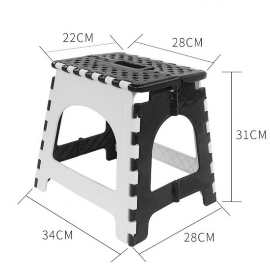 Portable Plastic Folding Stool for Home Outdoor Recreation 421 Black and White