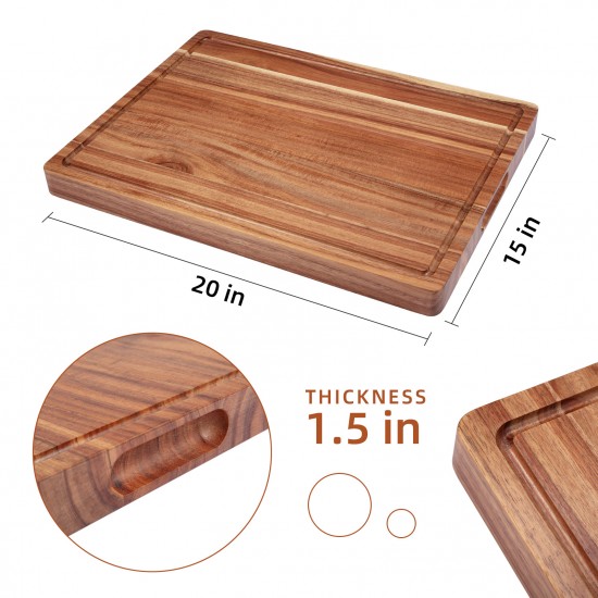 Large Wood Cutting Board 20 x 15 x 1.5 Inches with Premium Edge Grain Construction, Thick Sustainable Butcher Block with Juice Groove, 100% Organic Wood Chopping Board